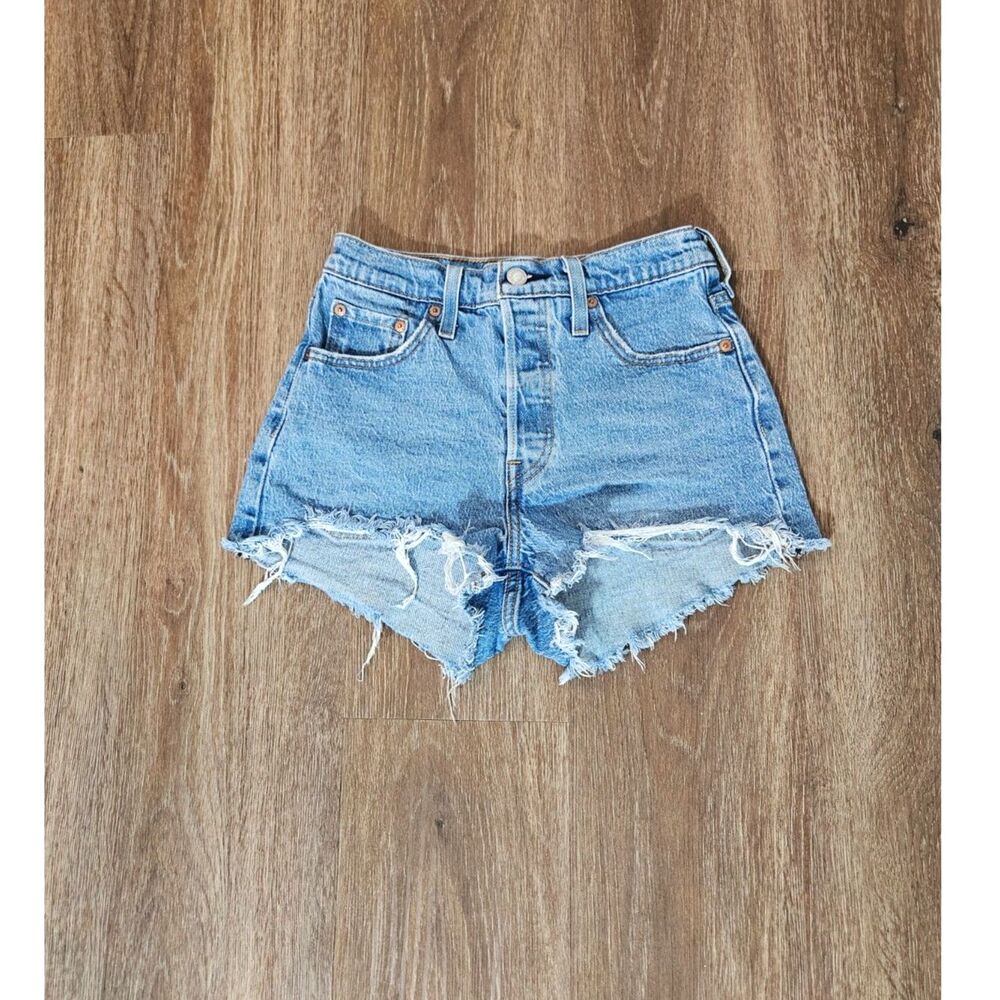 Levi's 501 Button Fly Denim Short Shorts Frayed Hem Sz W25